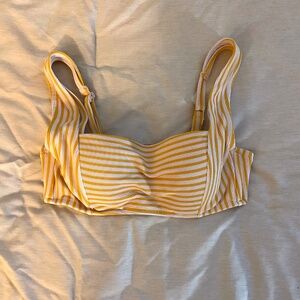 Yellow and white striped bikini top with a built-in bra